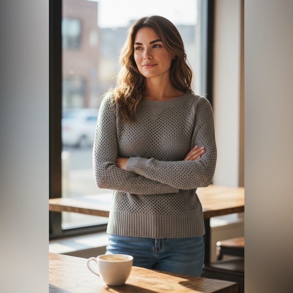 Club Monaco Perforated Light Gray Sweater - Picture 1 of 3